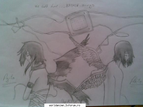 Desenele mele - agito si akito(air gear)cu cate o aripa franta - Fan art